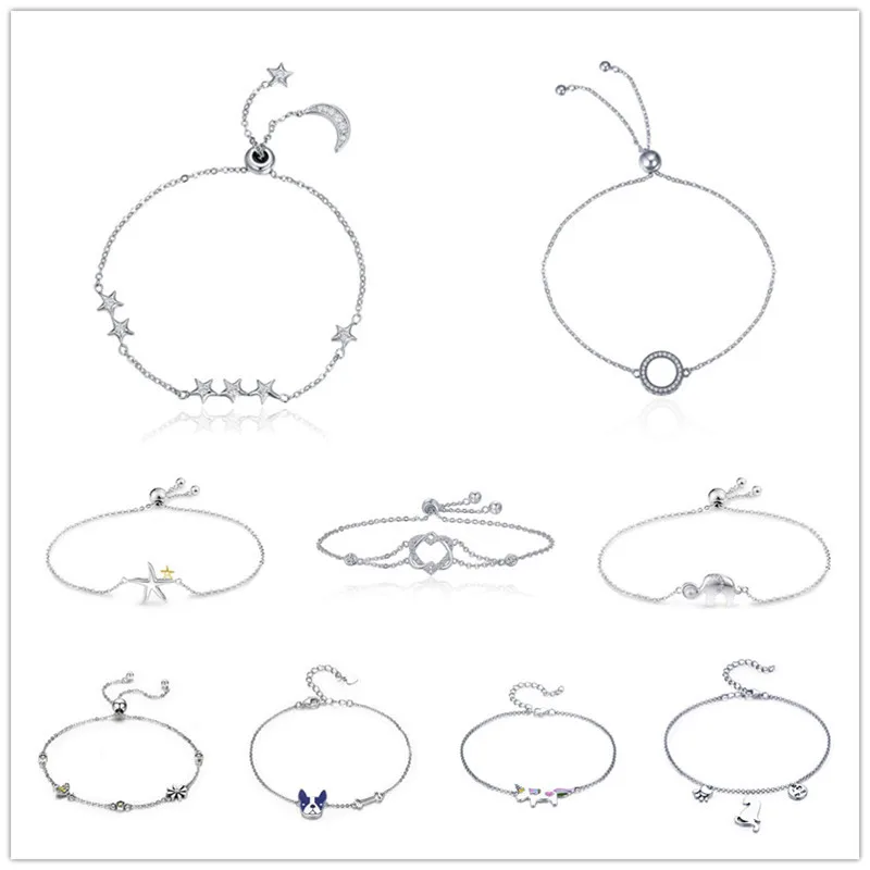 

12 Styles Fashion Bracelets for Women 100% 925 Sterling Silver Jewelry Summer Dazzling Link Bracelets Pulseira Gift HSB025