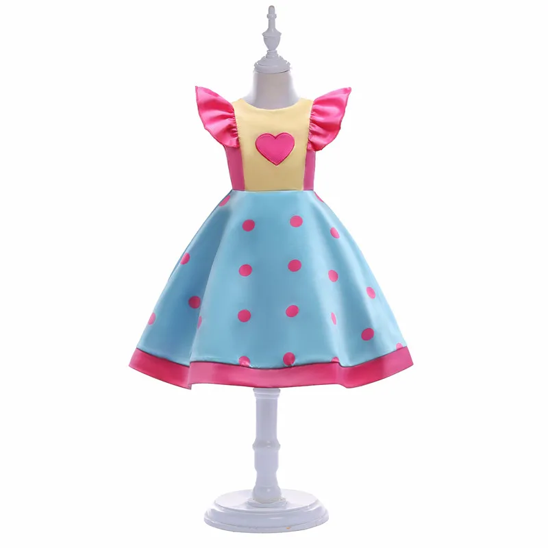 Kids Girls Colorblock Candy Wave Dot Bow 3-8 Years Old Kid Princess Dress Small Flying Sleeve Child Wedding Dress03
