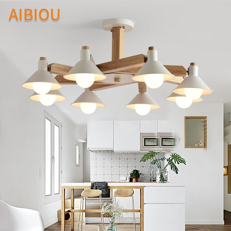 

AIBIOU Nordic Chandelier White Lustre For Living Room Modern Chandelier Lighting E27 Wooden Chandeliers Dining Lighting Fixtures