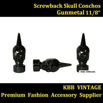 

(KBM08) 50pc 1-1/8'' Western Skull Concho Skull Spikes Metal Concho Screwback Gunmetal