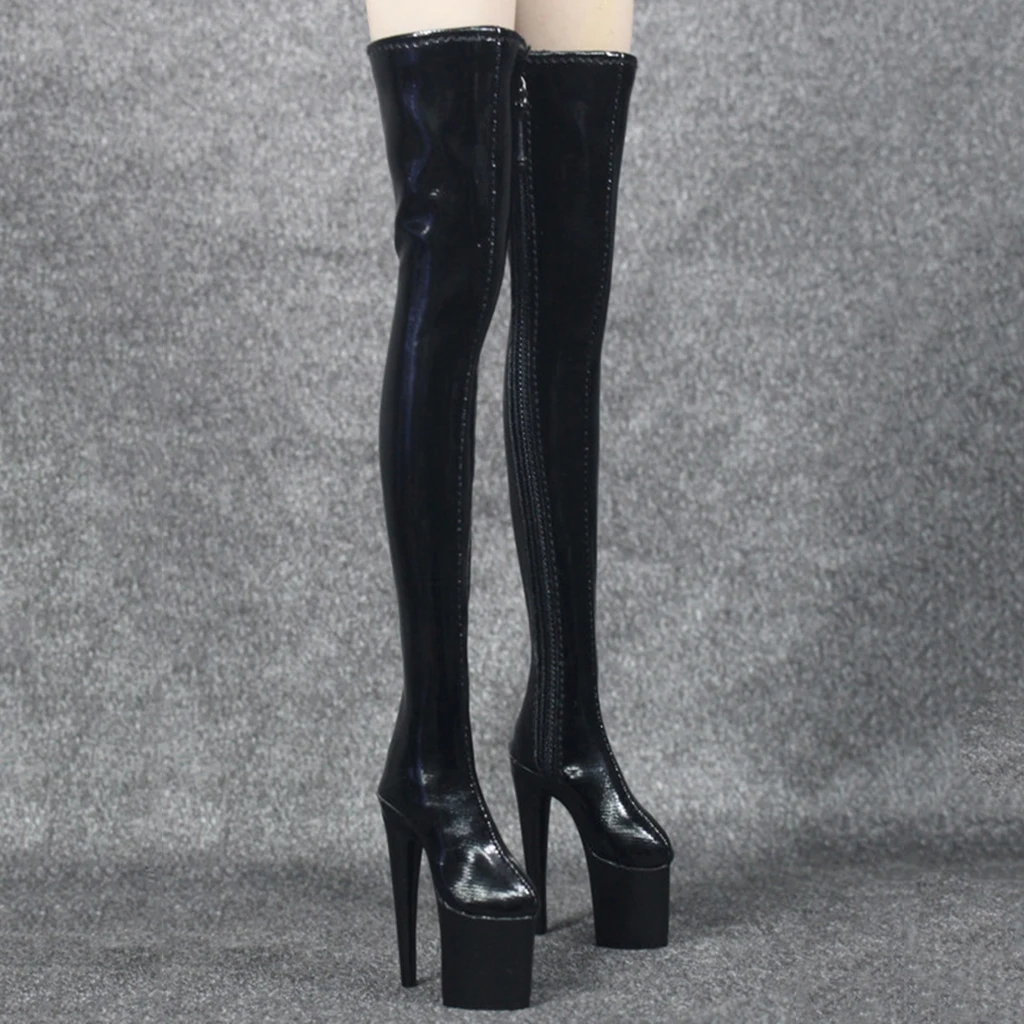 1/6 Female PU Leather Shoes 12inch Action Figure High Heeled Over Knee Long Boots Model Fit  Women Shoes 3Colors