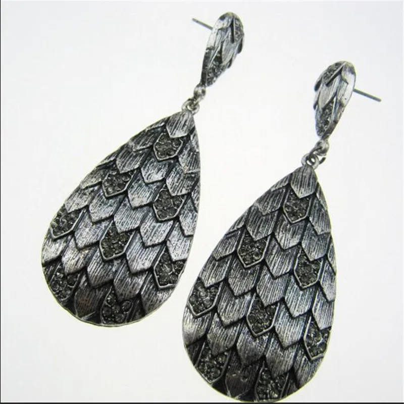 

retro silver vintage ethnic water drop feather dangle earrings for women alloy nickel free jewelry accessories gifts fj754