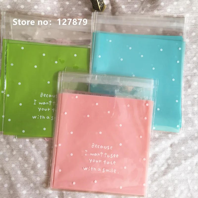 50pcs/lot 14x14cm 3 colors Plastic Christmas Gift Bag White Dots OPP Birthday Party Wedding Cookie Candy Packaging | Дом и сад