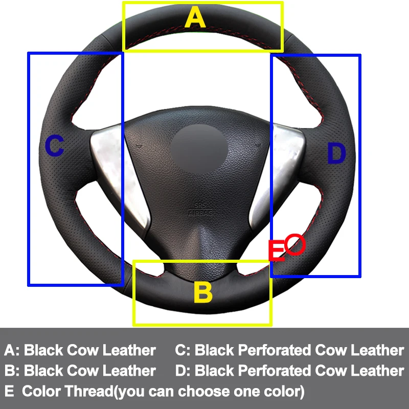Ручная швейная крышка рулевого колеса автомобиля Топ коровья кожа для Nissan Tiida Sylphy 2012- Versa- Versa Note NV200