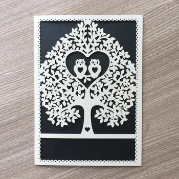 

40pcs/lot Chic Pearl Paper Invitations Card Owl In The tree Pattern Romantic Wedding Card Birthday Party Decorations