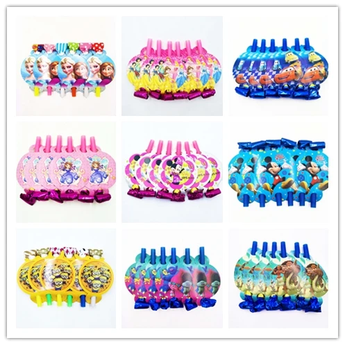 

6pcs/set Frozen Anna And Elsa Mickey Minnie Mouse Pikachu Princess Spiderman Lightning Mcqueen Blowout Kid party Supplies Fover