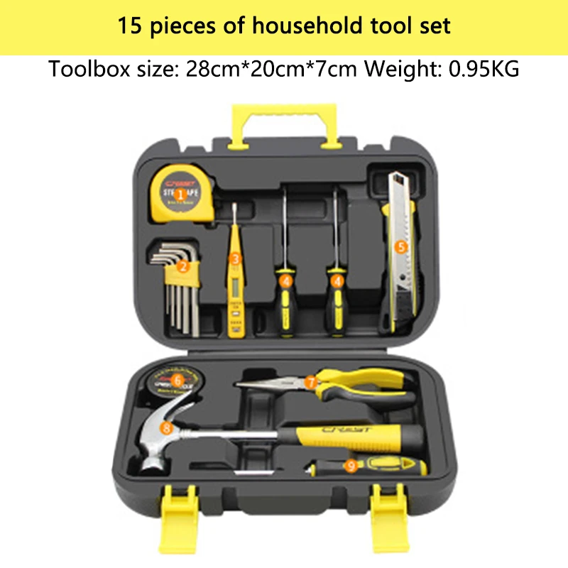 

DOXA 15 in 1 Hand Tool Set General Household Hand Tool Kit with Plastic Toolbox Storage Case Wrench Screwdriver Knife pliers