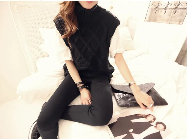 Turtleneck Thick Warm Long Knit Sleeveless Sweater Pullover Vest