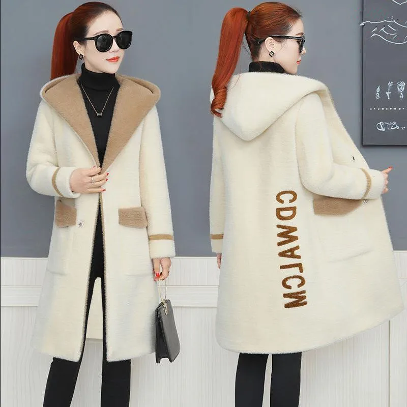 

Fashion Imitation mink velvet Jacket Women 2019 Autumn Winter Loose Hooded Sweater Coat Plus size Knitted Cardigan Coats female