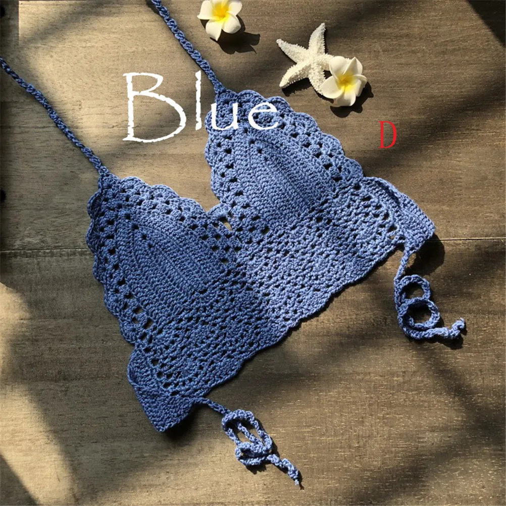 ใหม่2019ผู้หญิงบราเสื้อคล้องคอคอ Crop Tops ถัก Crochet Cami ชุดบิกินีฤดูร้อน Beach Crop Top