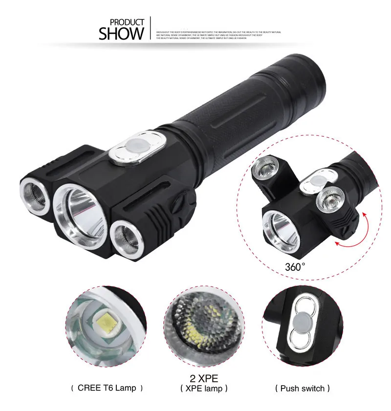 3800LM Cree xml t6+ 2Q5 фонарик мощный светодиодный фонарик перезаряжаемый фонарь вспышки света Применение 18650 Батарея для Кемпинг пеший туризм