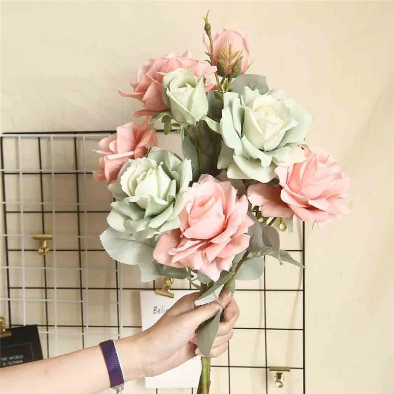 11cm Rose Flannel Peony Artificial Flowers Bouquet 3 Big Head and 1 Bud Cheap Fake Flowers for Home Wedding Decoration 40JUN2721