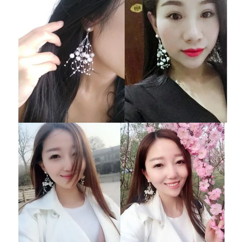 Grace Jun New Fashion Gypsophila Clip on Earrings No Pierced for Women Party Prom Cute Simulated Pearl Pierced Earrings