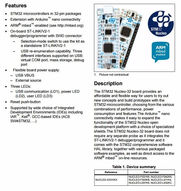 1 шт. x NUCLEO-L432KC ARM 16/32-BITS MICROS макетная плата с STM32L432KCU6 MCU NUCLEO L031K6