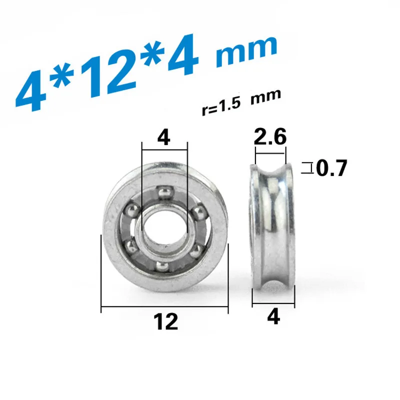 [U0412-4J] 10 шт. низкий уровень шума микро маленький роликовый подшипник колеса V/U желобок стальной углеродистой стали шкив колеса 4*12*4 мм 0412-4VV