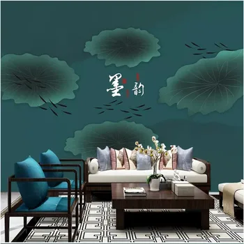 

Chinese Ink Painting Dark Green Lotus Leaves The Fish Mural Wallpapers for Living Room Bedroom Walls 3D Wall Papers Home Decor