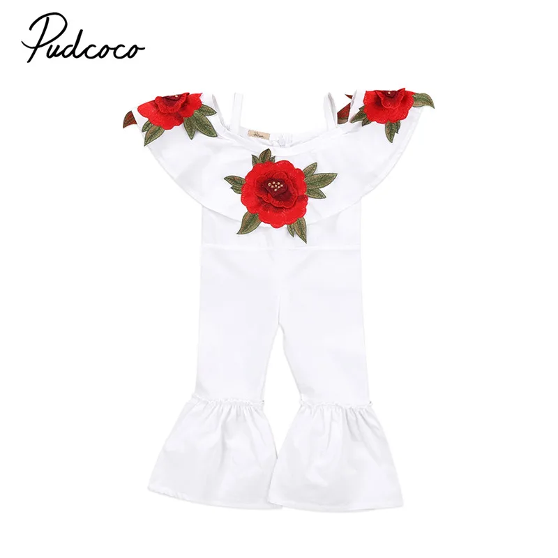 

2017 Summer Fashion Baby Girls Clothes Rose Flower Romper Jumpsuits Trousers Casual Outfit Children Clothing Sunsuit Clothes