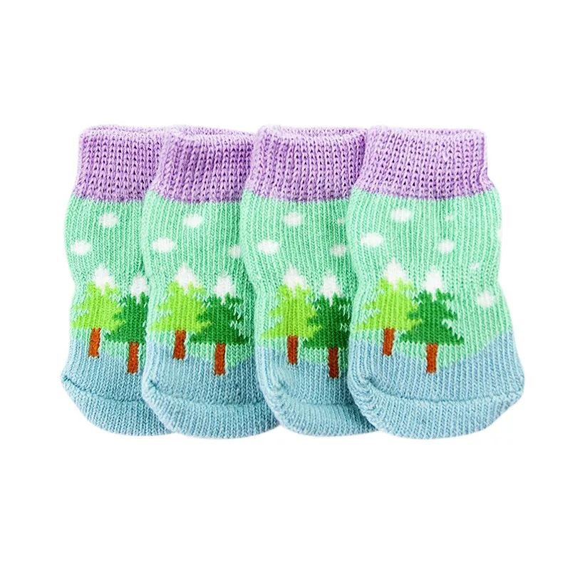 4pcs Pet Dog Knit Socks Christmas Pattern Printed Non-slip Cotton Socks Paws Cover Warm Shoes S M L XL