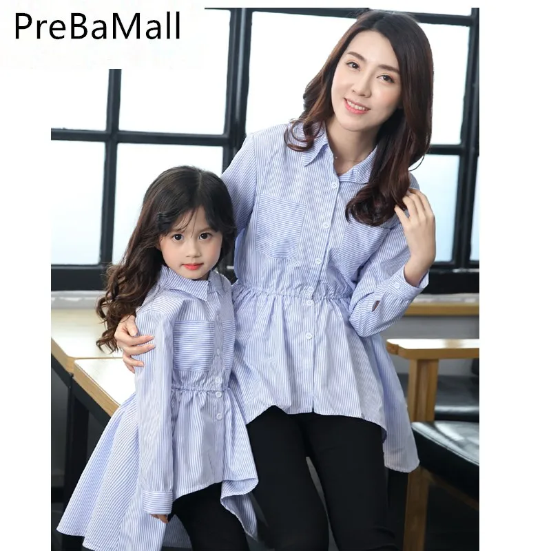 

Family Matching Clothes Fashion Dovetail striped Blouse Long Sleeves mom and Girls blouse shirt Family Look clothing C78