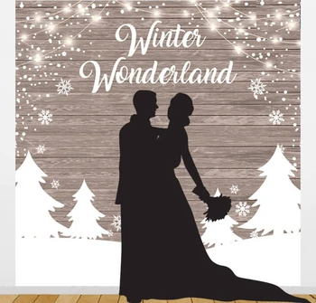 

custom Winter Wonderland Rustic tree light snowflake background High quality Computer print wedding photo backdrop