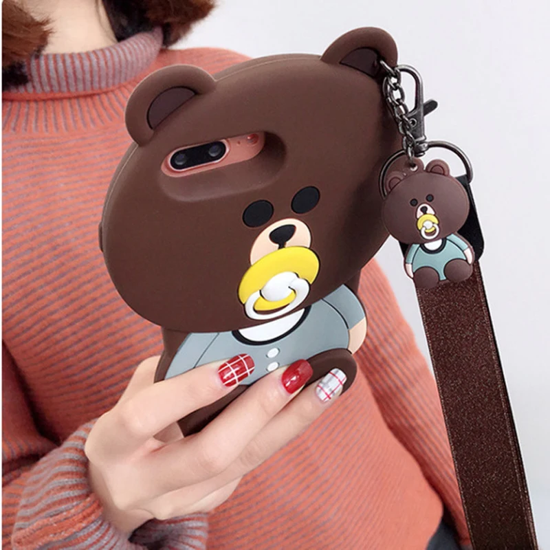 Милый мультфильм Силикагель 3D соска медведь Coque Мягкий силиконовый чехол для телефона iPhone 5 se 5s X 8 8 plus 7 7 Plus 6 6 S Plus задняя крышка