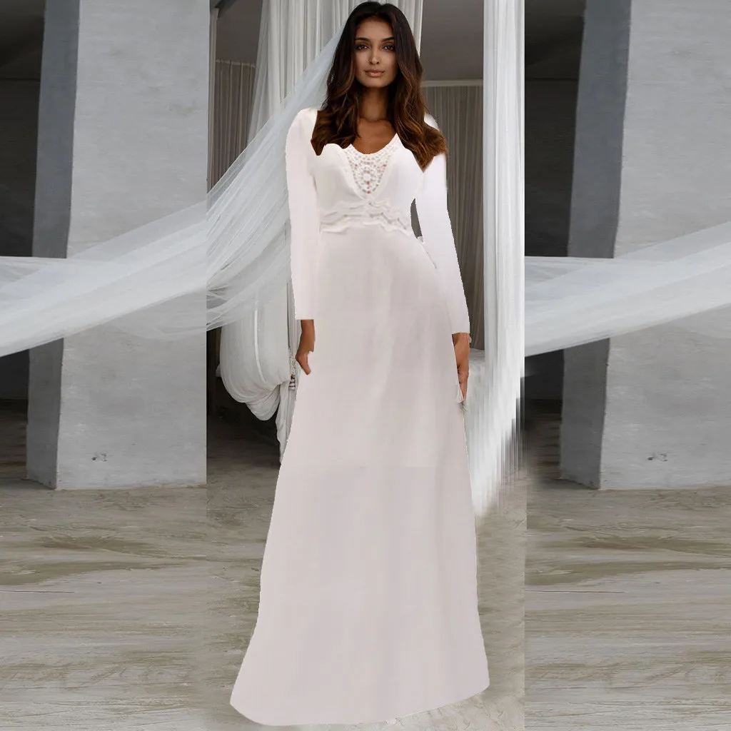 

New 2019 Women Dresses Spring Summer Cotton Linen legant Ladies Pleated Long White Dresses V Neck Lace Up Bow Vestiods#G30