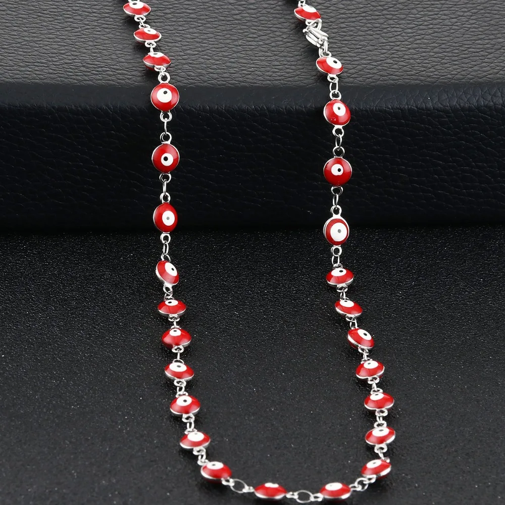 

Cute Red/Blue Enamel Beads Link Chain Necklace Stainless Steel Turkish Evil Eye Jewelry for Lucky Women Girl Necklace Gift MN242