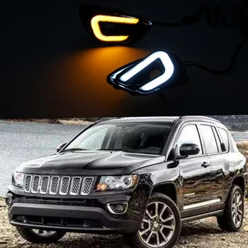 

CSCSNL 1 set For Jeep Compass 2011 2012 2013 2014 2015 2016 LED DRL Daytime Running Lights With turnning yellow signal Lamp