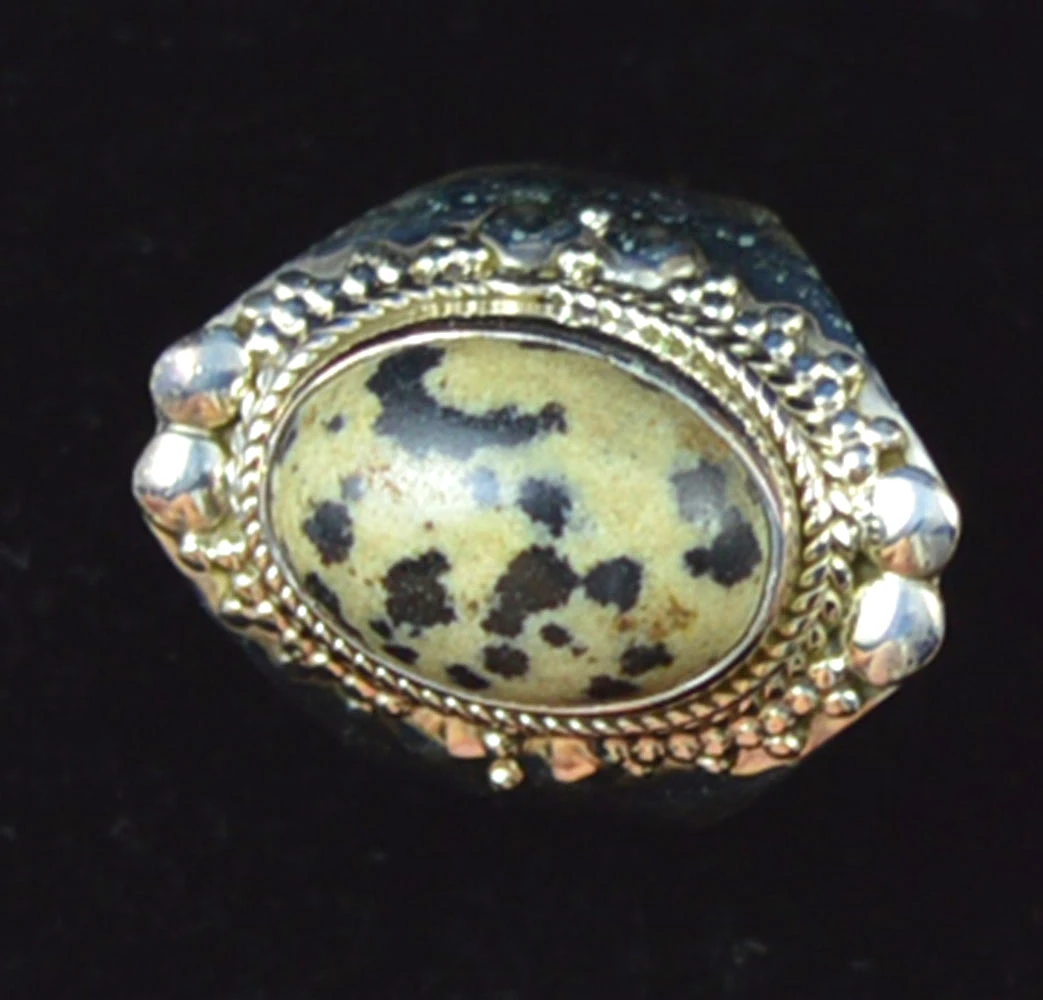 

Genuine Dalmatian Jasper Ring 925 Sterling Silver, Size : 7.25 , KR0033