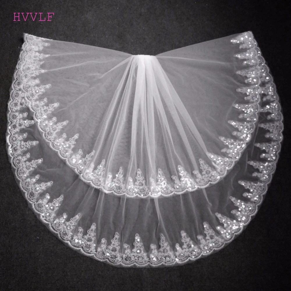 

2019 Fashion Two Layer Bridal Veil White Ivory Tulle Wedding Veil With Comb Lace Edge Wedding Accessories Bridal Veils