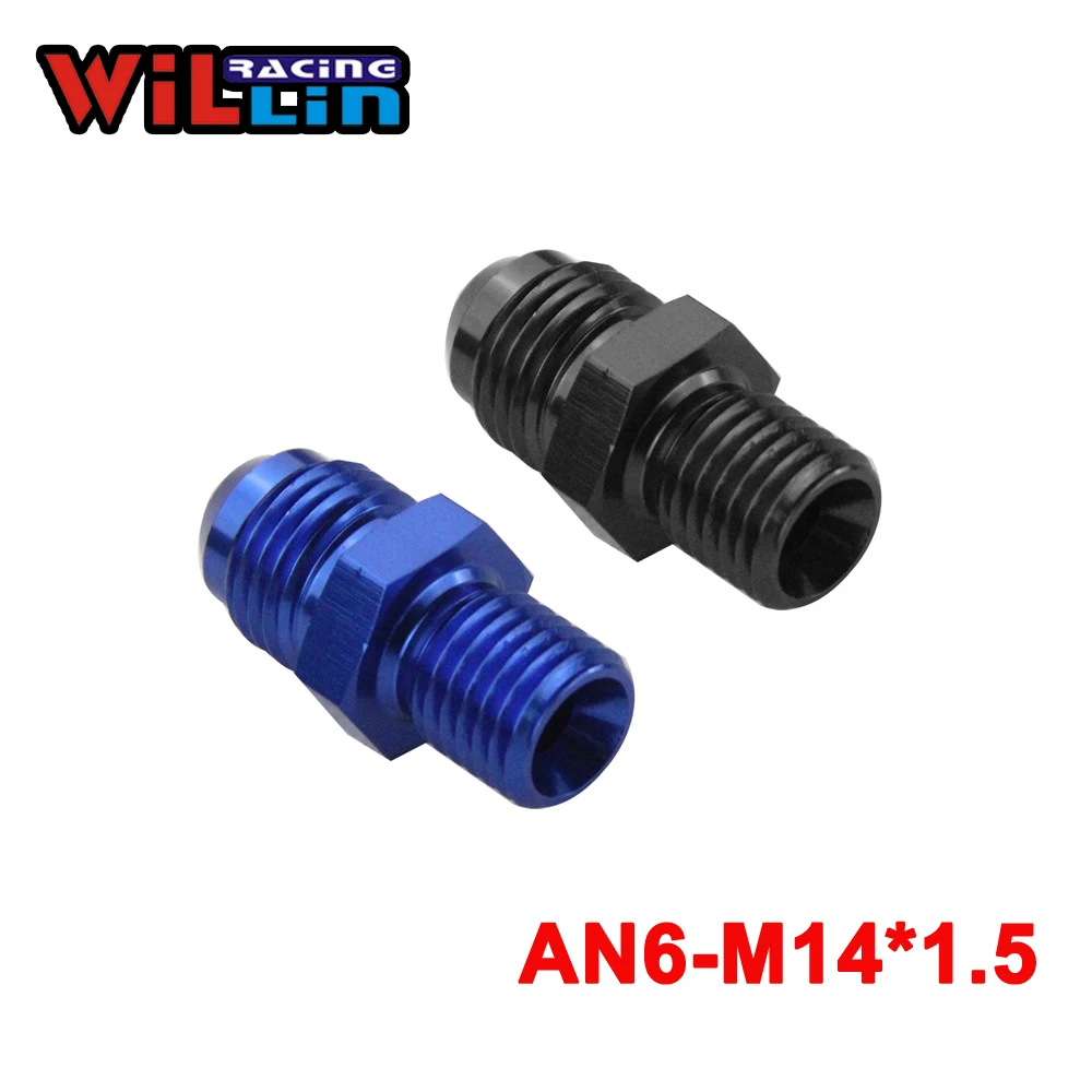 

WILLIN - 2pcs/pack Male 6AN 6 An Flare to M14x1.5(mm) Metric straight fitting AN 6 To M14 *1.5 Port. Adapter Blue/ Black 816-6