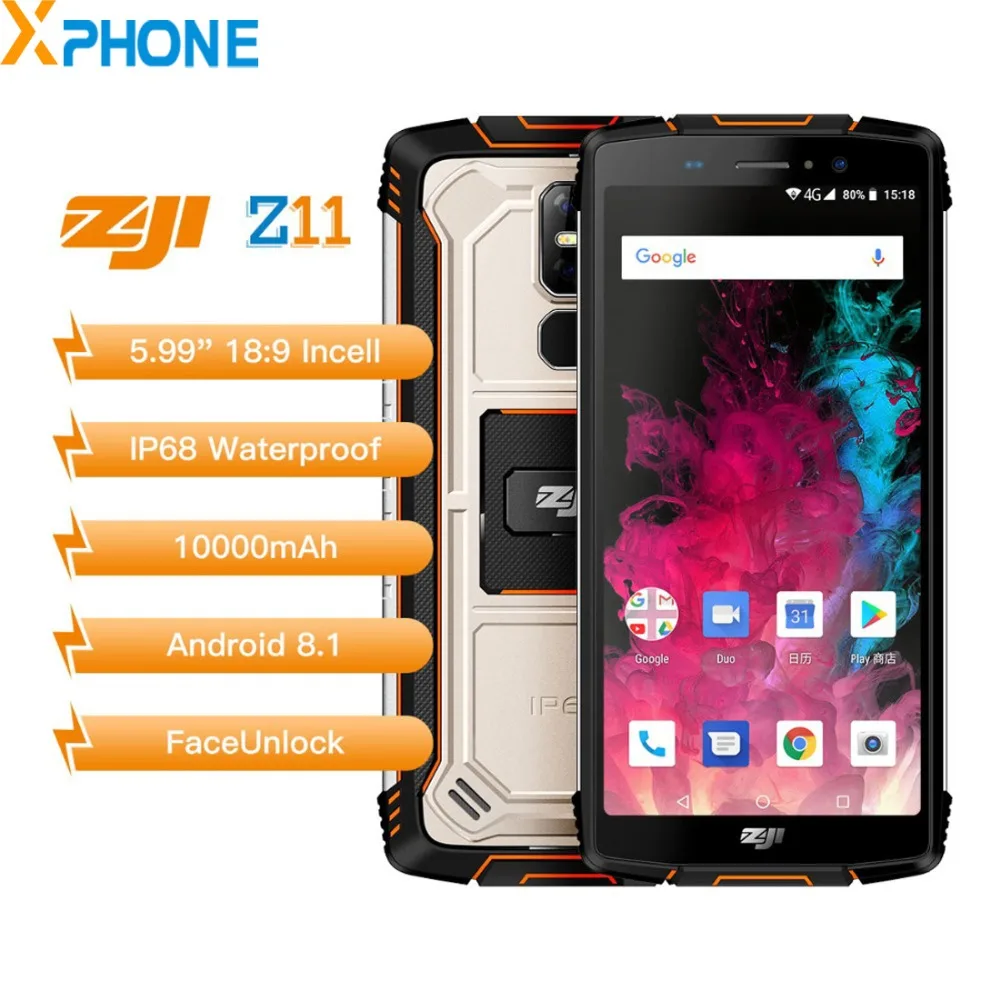 

HOMTOM ZOJI Z11 IP68 Waterproof Mobile Phone 4GB 64GB 10000mAh 5.99" 18:9 MTK6750T Octa Core Face Unlock 4G Android 8.1 Phone