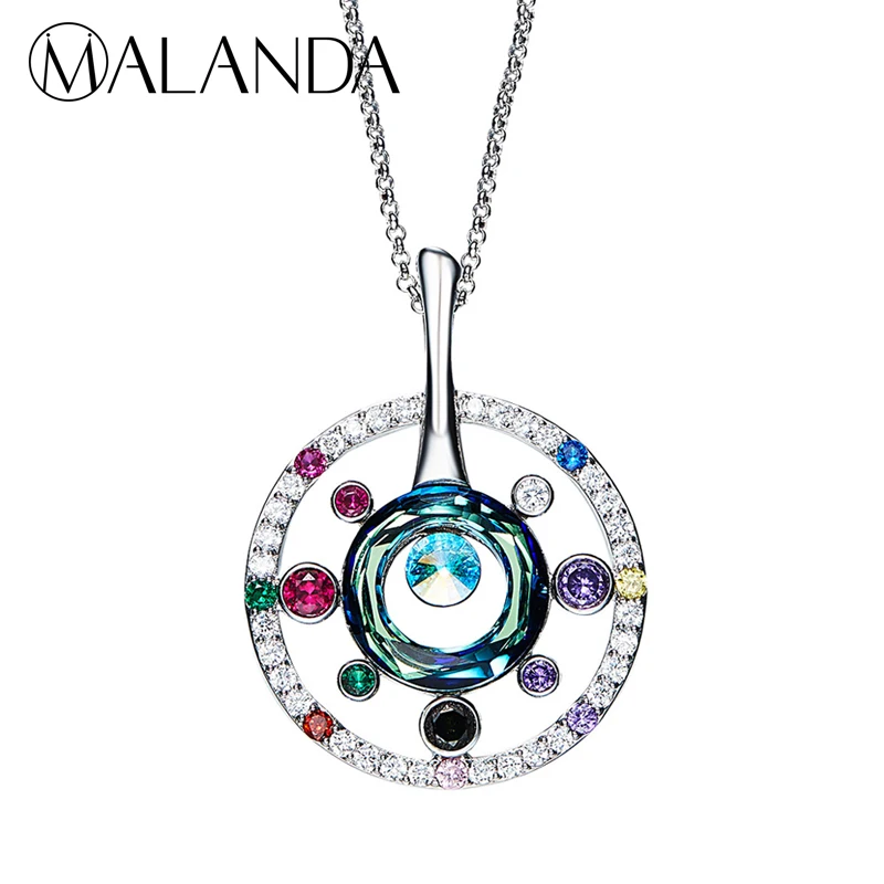 

MALANDA Brand New Fashion Long Chain Big Disk Necklaces For Women Colorful Crystal From Swarovski Necklaces Body Wedding Jewelry