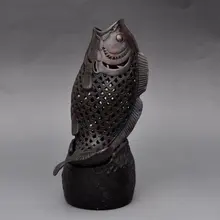 Коллекционный старинный династии Мин медная рыба ладан \ Курильница, с резной, лучшая коллекция и украшения