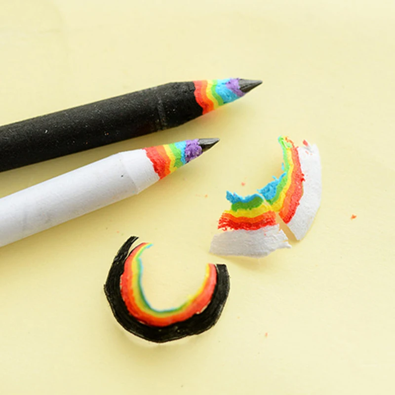 

2 Pcs Pack Fashion Black White Rainbow Wooden Pencil Creative Student Writing Drawing Gift School Prize Supplies Stationery Set