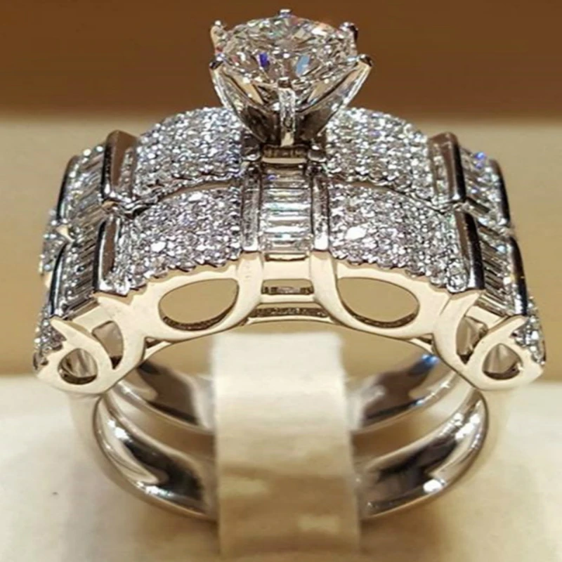 

New full zircon fashion ladies ring Engaged wedding jewelry holiday gift ring size 6 7 8 9 10