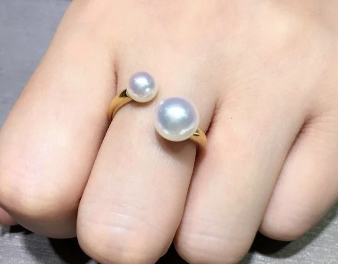 

Yoshow round AKOYA seawater pearl ring 18K gold open genuine