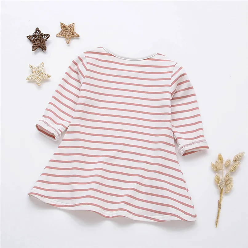Girls Dress Infant Kids Baby Girl Candy Color Striped Long Sleeve Princess Dress Casual Cotton Dress Baby Girls Clothes JY09#F (15)
