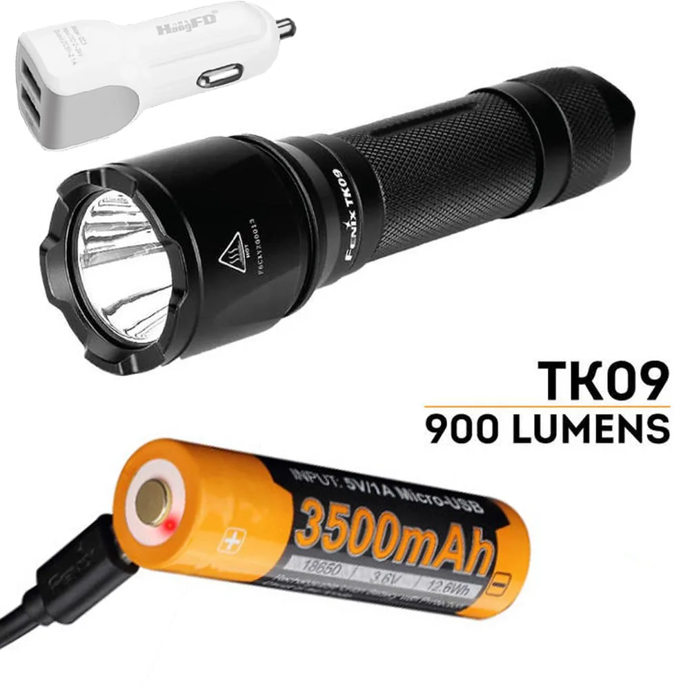 

Fenix TK09 2016 900 Lumen Cree XP-L HI LED tactical tap switch flashlight with car cahrger