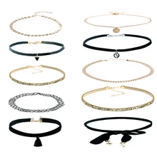 

Fashion 5pcs Short Necklace Set Choker Necklaces Women Multi Layer Chain Clavicle Fashion Jewelry Party Decor Gifts