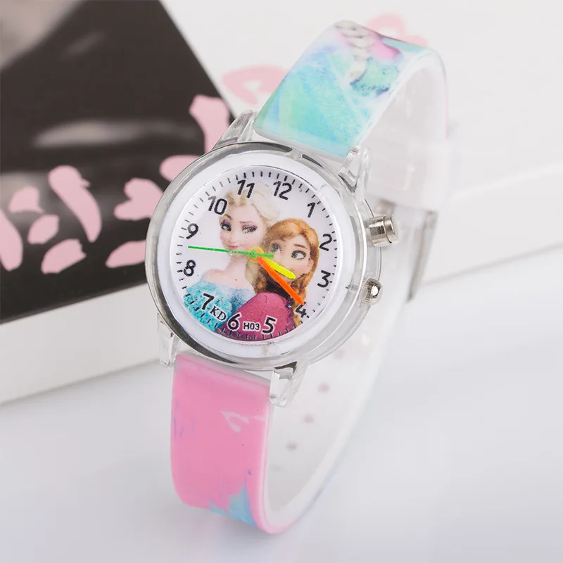 Модные детские 3D мультяшная Снежная королева часы принцессы для мальчиков и девочек подарок на день рождения Кварцевые наручные часы