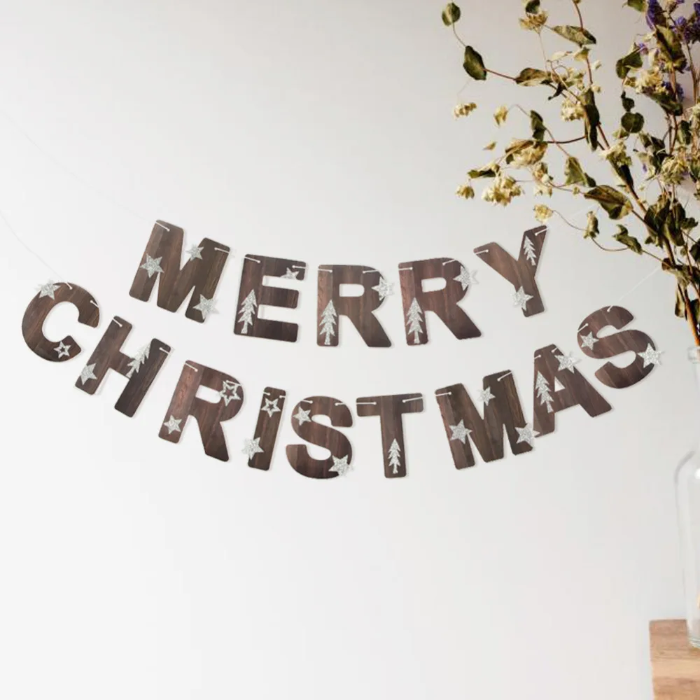 

Merry Christmas BannerNew Nature Color Holiday Garland Festive Bunting for Xmas Party Fireplace Mantel
