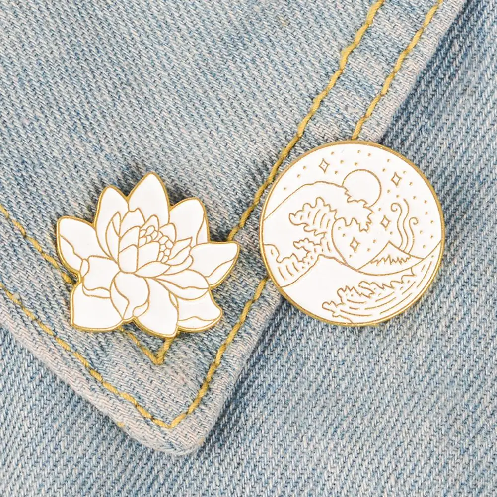 

Vintage Men Women Lotus Wave Enamel Brooch Pin Backpack Jacket Badge Jewelry New