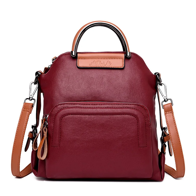 Модный женский рюкзак большой вместимости, рюкзаки для путешествий, мягкие кожаные сумки через плечо для женщин, известный бренд, женский рюкзак, Mochila - Цвет: Red
