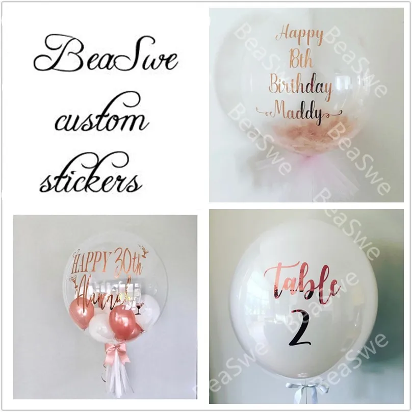 

1piece Rose Gold custom sticker wedding Baby shower birthday party DIY name Christmas Valentine's day suit for 18/24inch balloon
