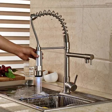 Best Price LED Swivel Spout Spring Kitchen Faucet Double Sprayer Deck Mounted Vessel Sink Mixer Tap Best Price LED Swivel Spout Spring Kitchen Faucet Double Sprayer Deck Mounted Vessel Sink Mixer Tap