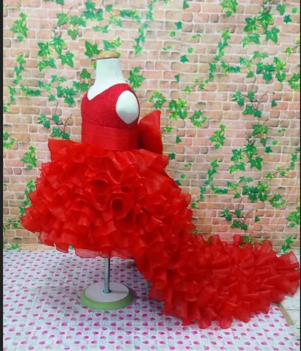 Платье с цветочным узором для девочек наивысшего качества; красное платье со шлейфом для торжеств; летнее платье для свадебных торжеств; платье с большим бантом для дня рождения