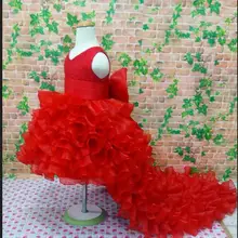 Платье с цветочным узором для девочек наивысшего качества; красное платье со шлейфом для торжеств; летнее платье для свадебных торжеств; платье с большим бантом для дня рождения