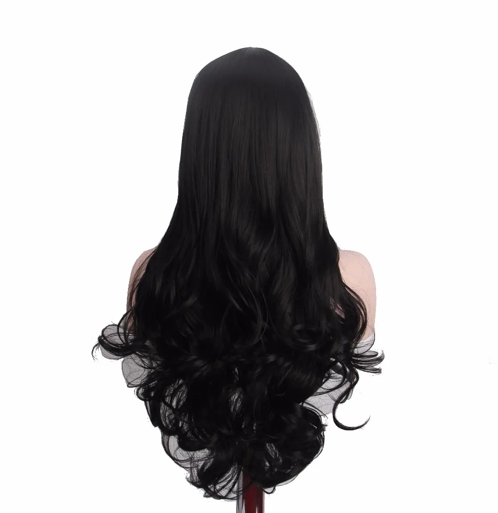 Long Black Wig Hair for Women Anxin Cosplay Curly Wigs with Bangs Heat