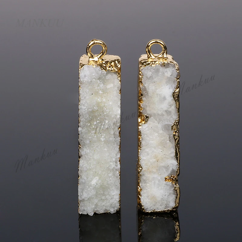 

DP112 New Sale White Color Rectangle Shape Drusy Druzy Pendant Gold Electroplating Necklace Charm for Jewelry Making 46*10mm